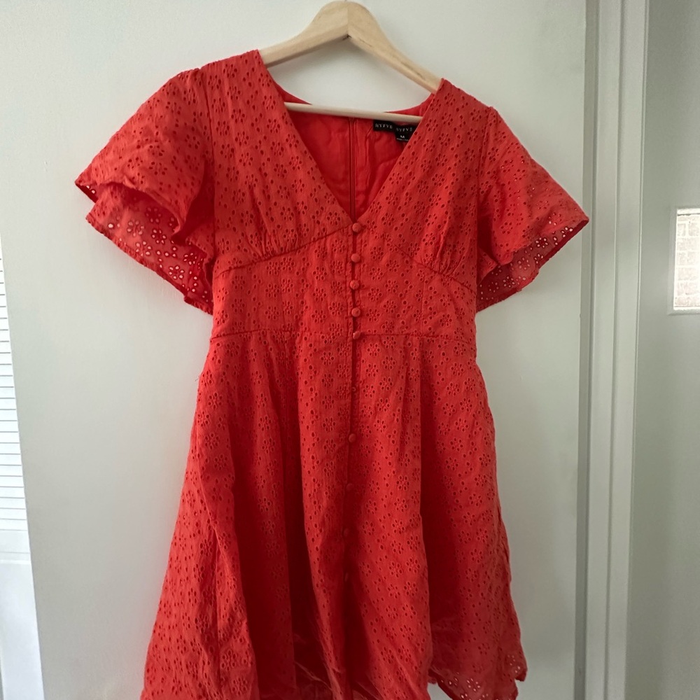 HYFVE Red Flutter Sleeve V-Neck Mini Dress